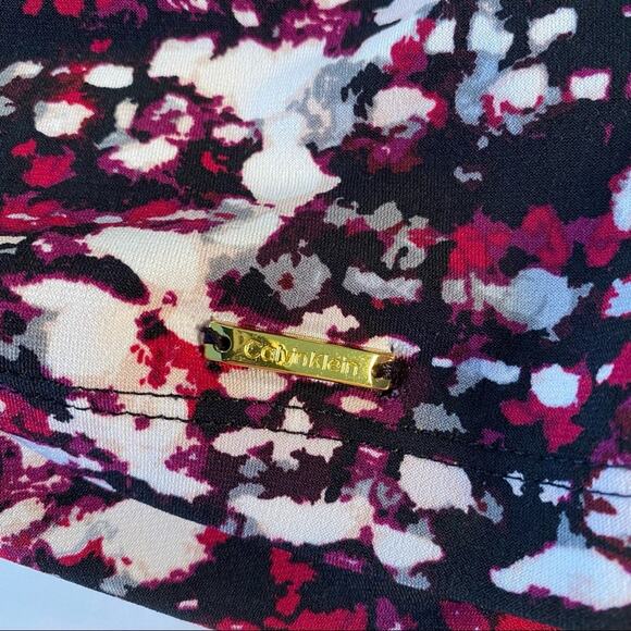 Calvin Klein Top Black Bright Pink Print Petite PXL Pleat Neck Sleeveless Jersey - Picture 4 of 8